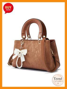 PU Leather Satchel Handbag Top Handle with Adjustable Strap 3 Compartments